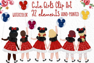Cute Little Girls Besties Clipart & Illustrations