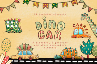 Dino Car Clip Art Set & Illustrations