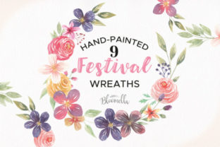Festival 9 Wreath Set Flowers Garlands Illustrations