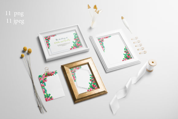 Frames with Cowberry Leaves and Berries Illustrations