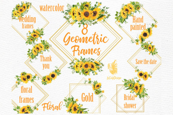 Geometric Sunflower Gold Frames Illustrations