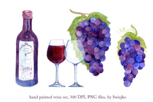 Hand Painted Grapes, Wine & Glass Illustrations