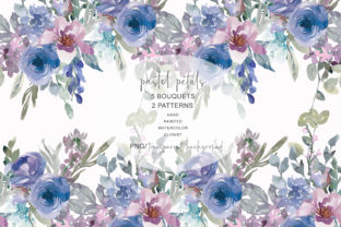 Pastel Blue and Mauve Floral Bouquet Illustrations