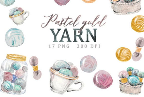 Pastel Gold Yarn Balls Illustrations