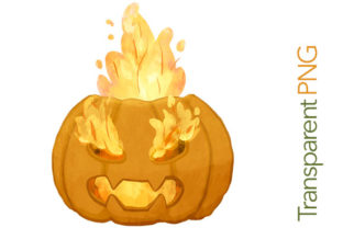 Scary Pumpkin on Fire Halloween Clipart & Illustrations