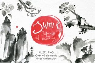 Sumi-e Japanese Ink Painting Illustrations