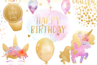 Unicorn Birthday Party Clipart Set & Illustrations
